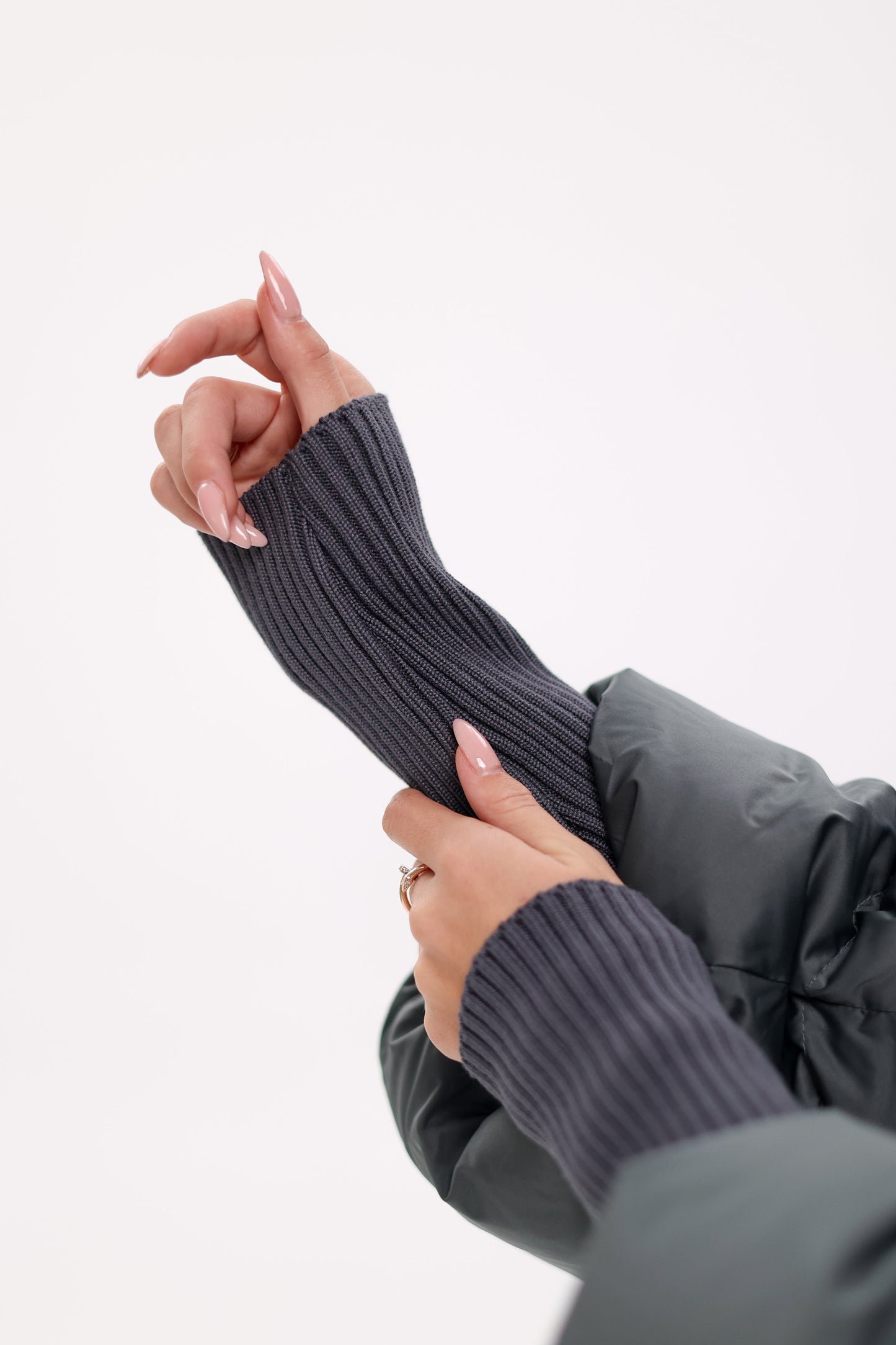 Genuine Silver Fox Fur Trim Down Coat in Forest Slate