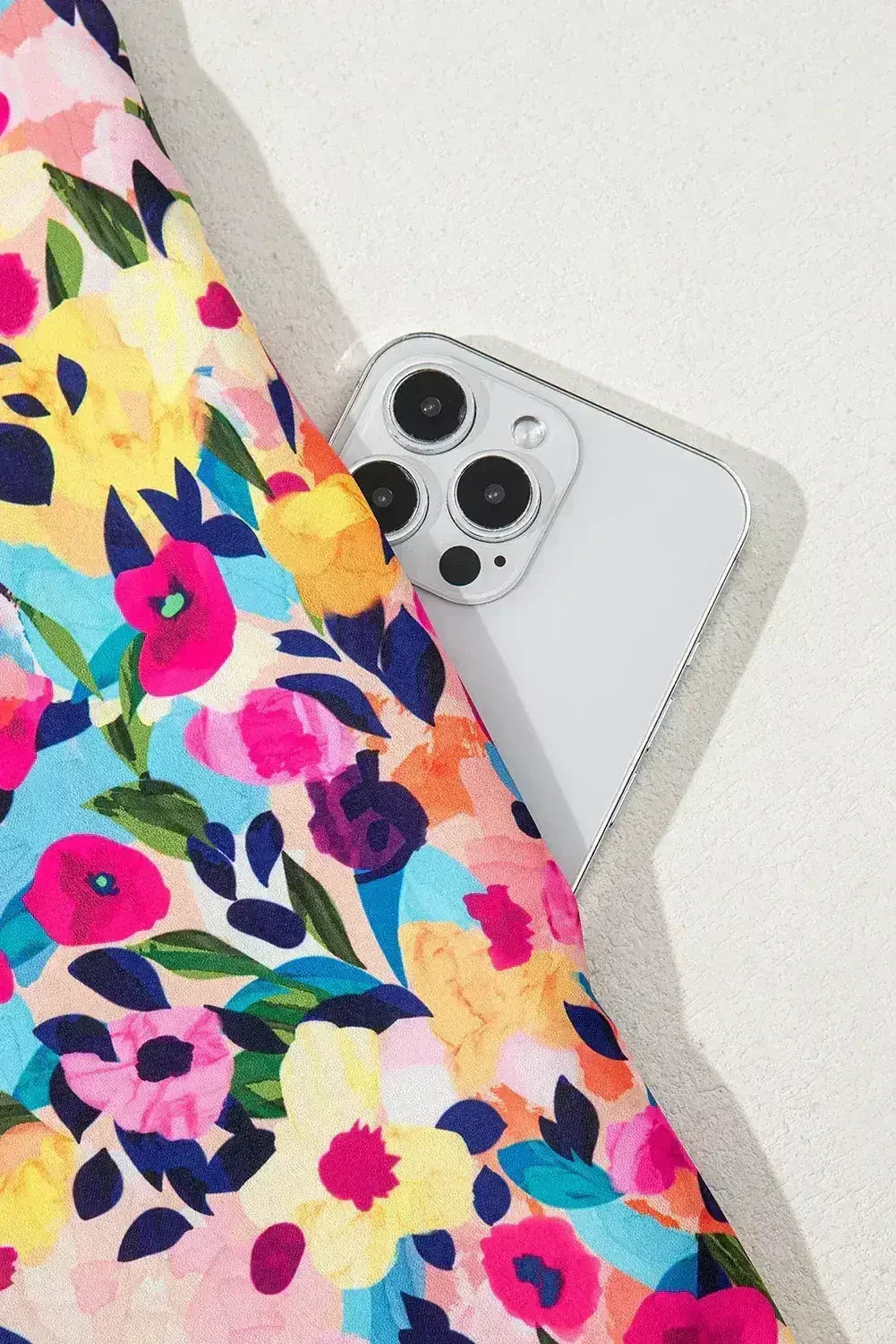 Pink Floral Puff Short Sleeve V Neck Mini Dress