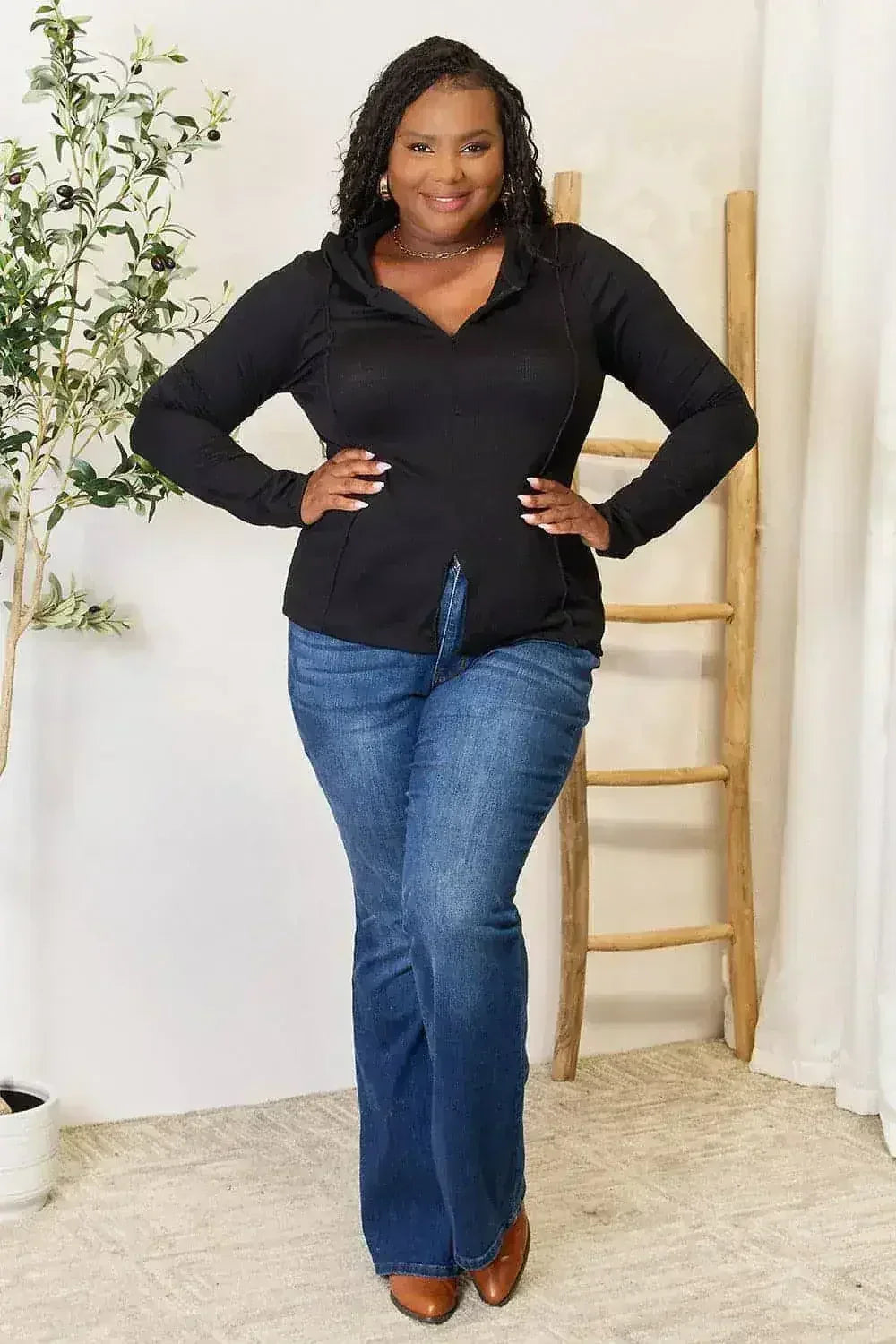 Black Exposed Seam Hoodie - Edgy Long Sleeve Design | Femstylo