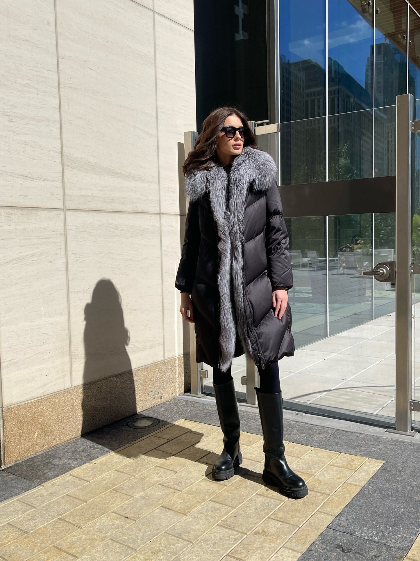 Parka en duvet de renard argenté véritable Amandine