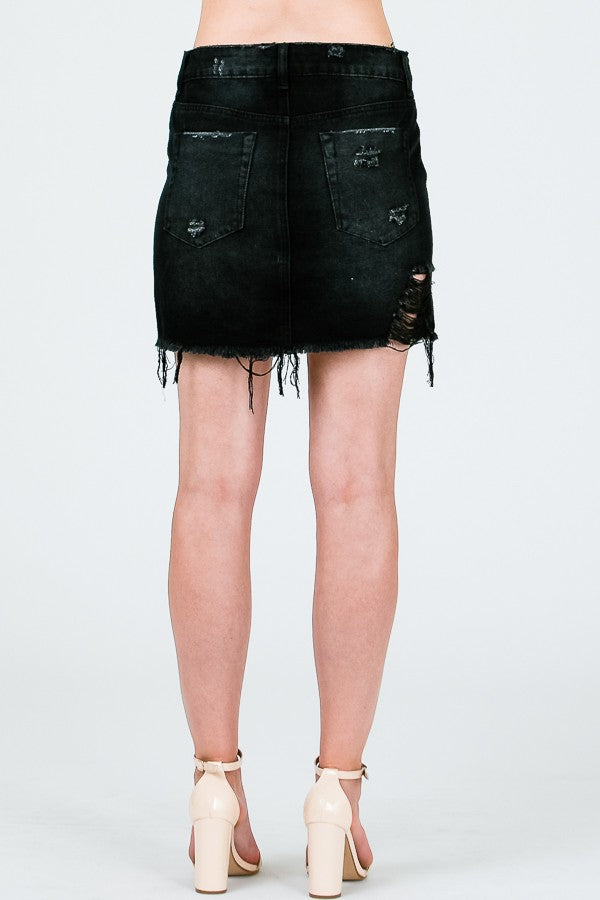 DISTRESSED MINI SKIRT W/ TRIANGLE CUTOUT