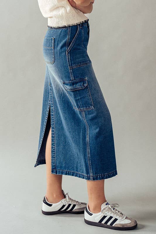 Jupe midi en jean utilitaire chic