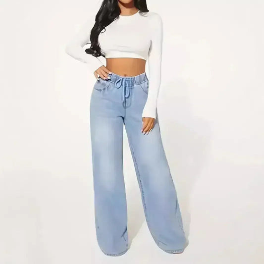 25 Edition – High Waist Drawstring Wide Leg Jeans – Light Blue