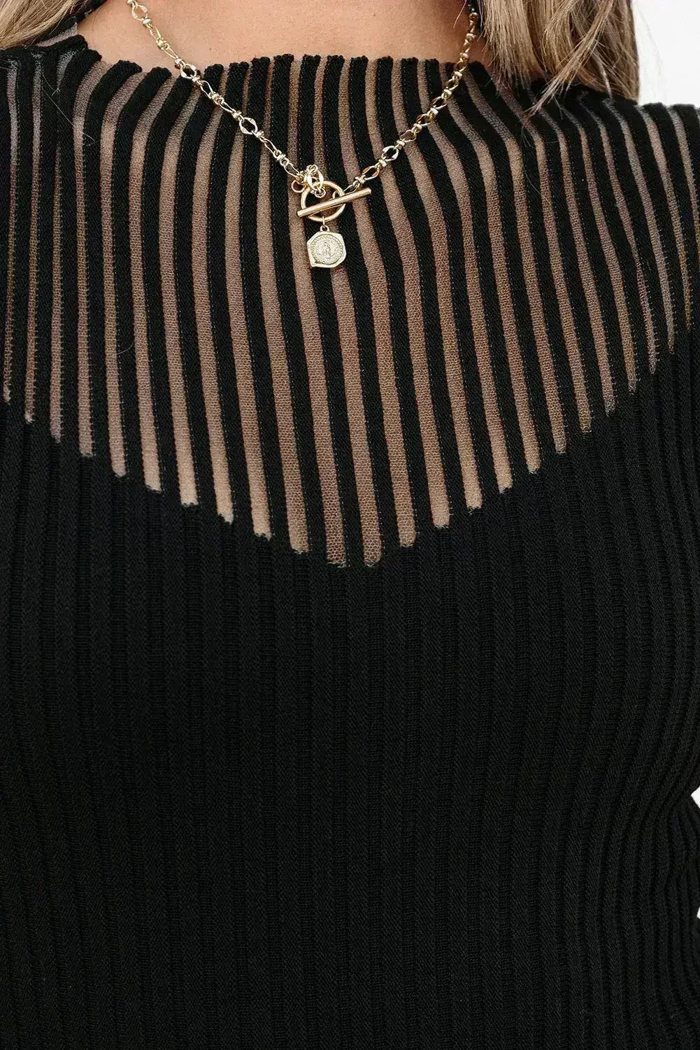 Black Mesh Cutout Knit Vest - Edgy Ribbed Design | Femstylo