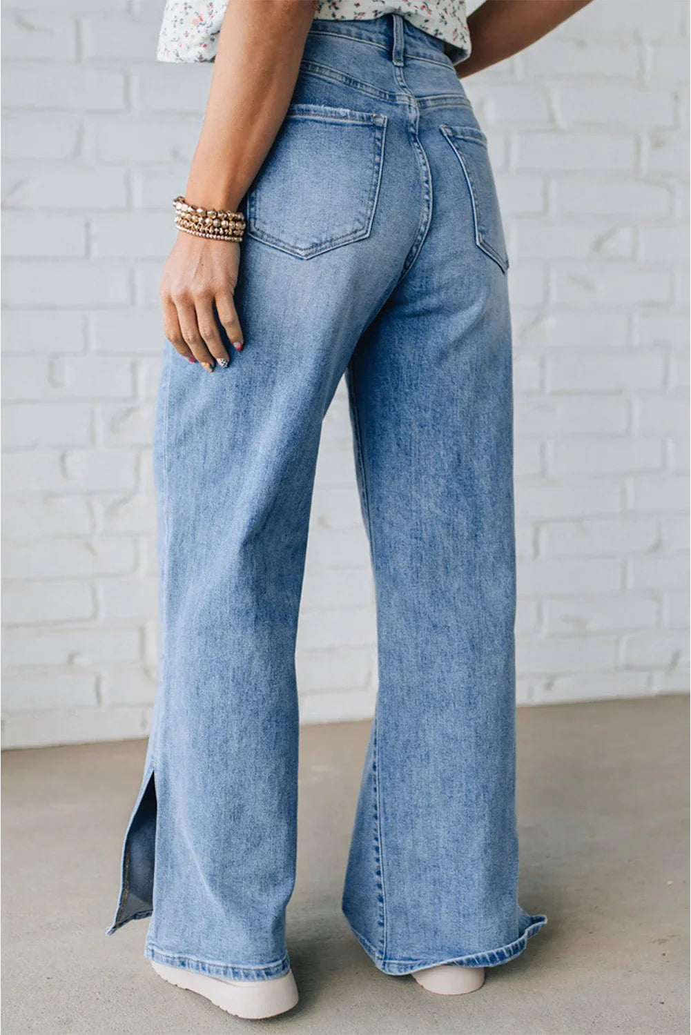 Myosotis Side Slit High Rise Drawstring Casual Jeans