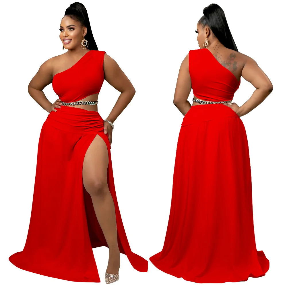 Ensemble de vêtements pour femmes, haut court sexy à une épaule, jupe trapèze fendue sur le côté, ensemble deux pièces pour fête sur la plage, été 2022 