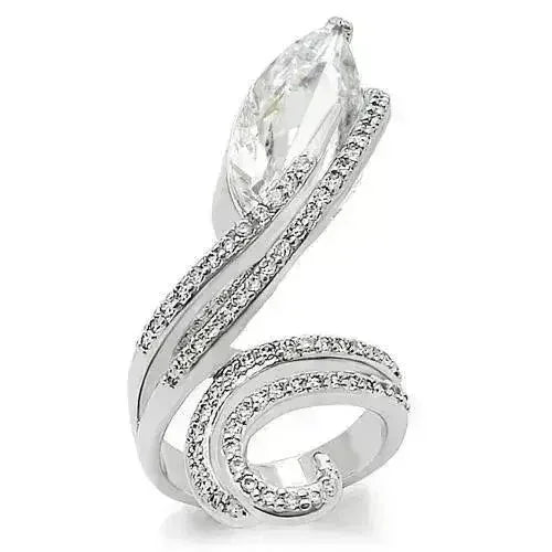 0W253 Rhodium Brass Ring – 23x11mm AAA Clear CZ Statement Piece