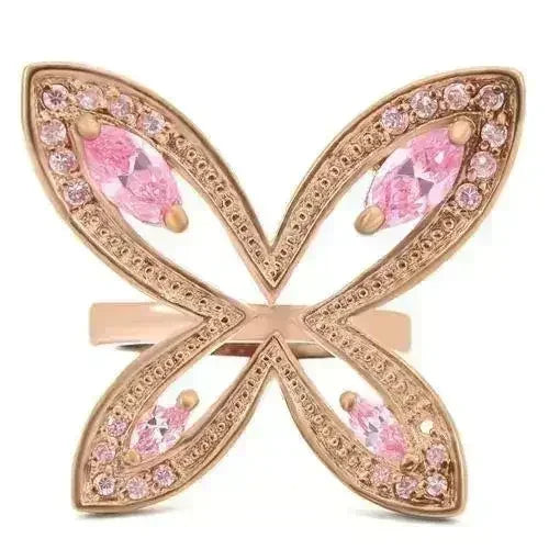 0W381 - Rose Gold Brass Ring with AAA Grade CZ  in Rose