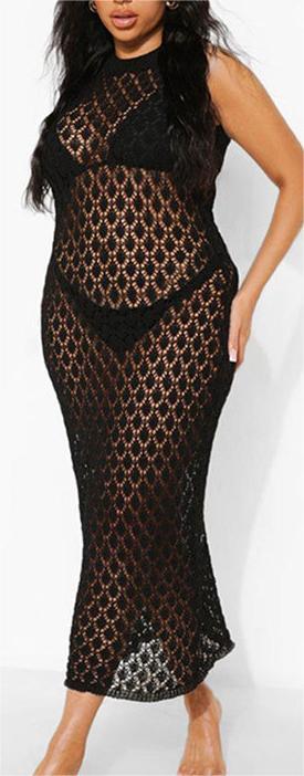 Vest-Style Knitted Dress Sexy Hollow Out Cutout Beach Dress Seaside Vacation Bikini Jacket Swimsuit Sun Protection Clothing