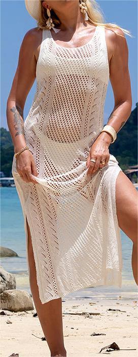 Vest-Style Knitted Dress Sexy Hollow Out Cutout Beach Dress Seaside Vacation Bikini Jacket Swimsuit Sun Protection Clothing
