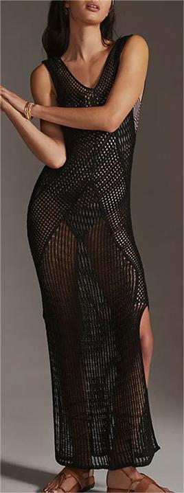 Vest-Style Knitted Dress Sexy Hollow Out Cutout Beach Dress Seaside Vacation Bikini Jacket Swimsuit Sun Protection Clothing