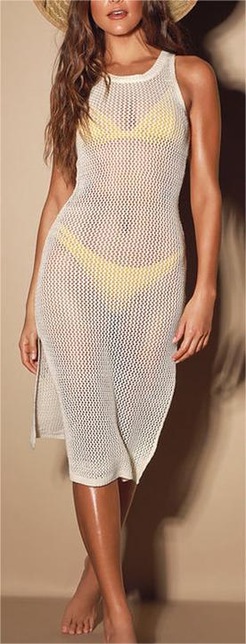 Vest-Style Knitted Dress Sexy Hollow Out Cutout Beach Dress Seaside Vacation Bikini Jacket Swimsuit Sun Protection Clothing
