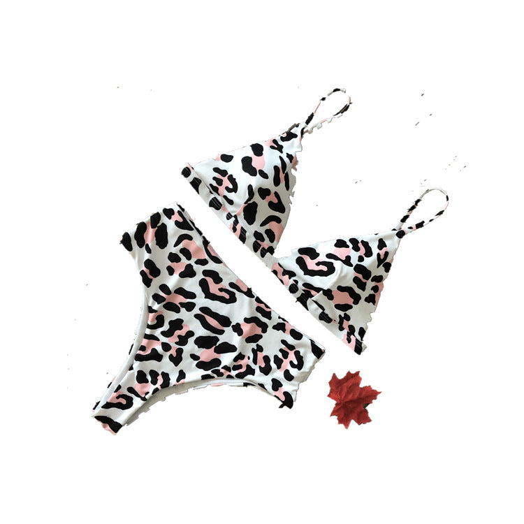 Snakeskin Leopard Print Bikini Women Split Cotton Print High Waist Swimsuit
