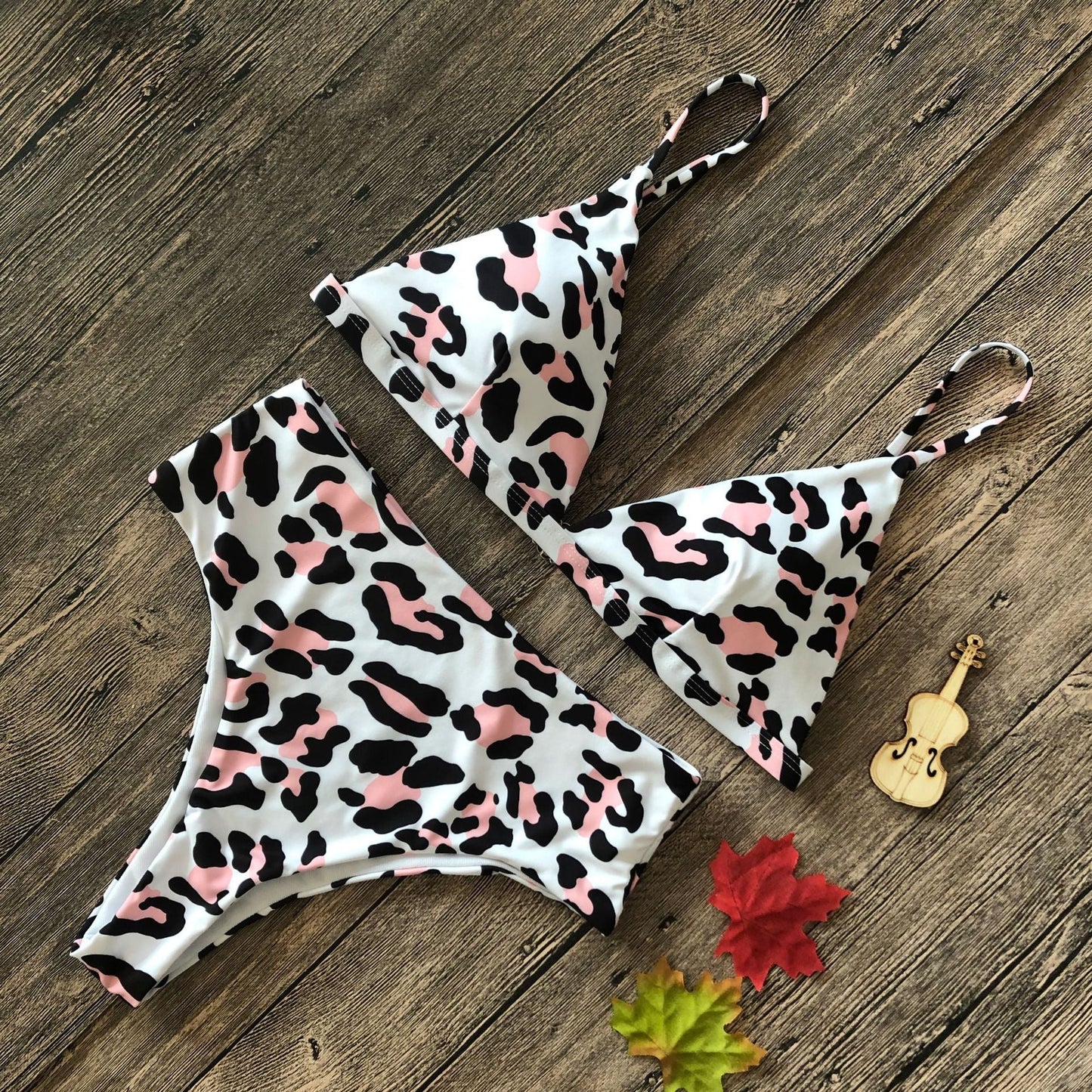 Snakeskin Leopard Print Bikini Women Split Cotton Print High Waist Swimsuit