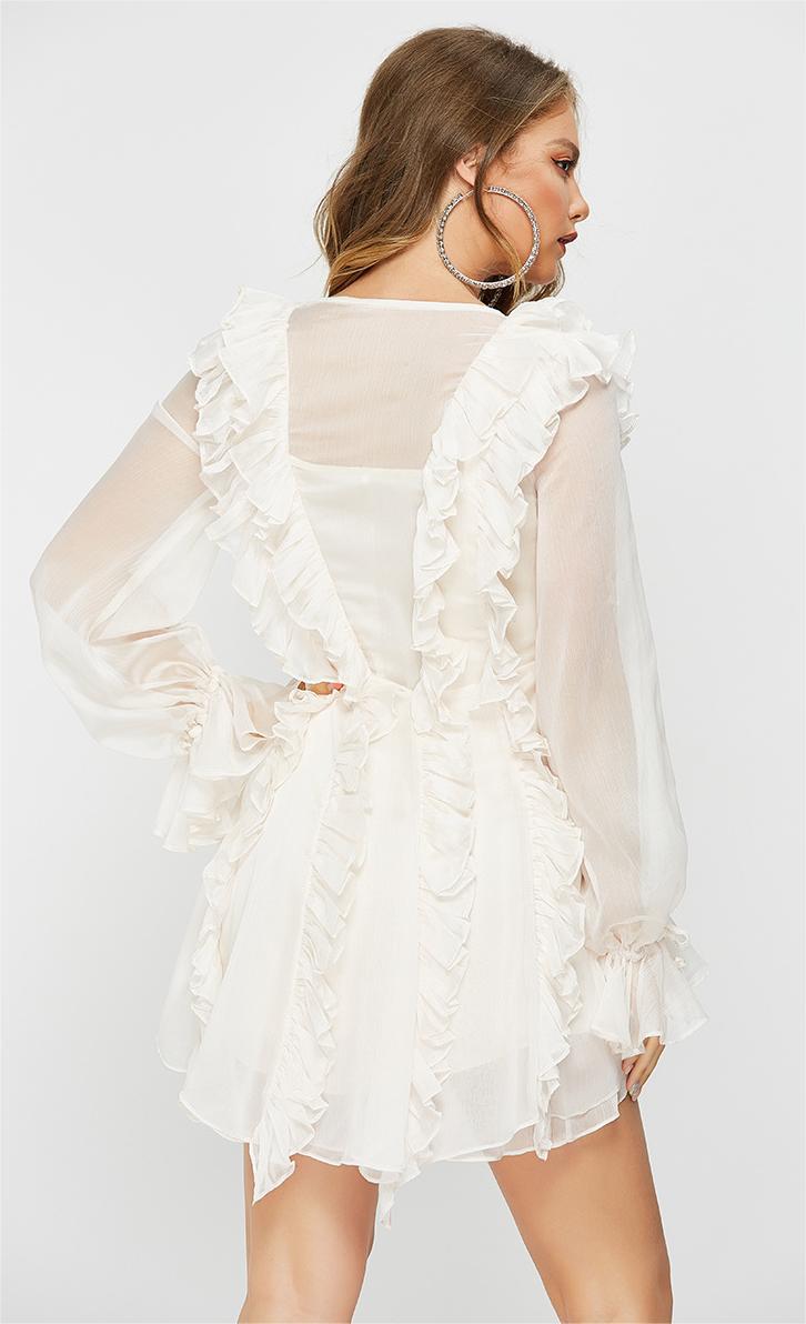 Spring Summer Ruffles Waist Tight Slimming VNeckline Laceup Sexy Waist Trimming Dress Fairy Super Fairy Sweet