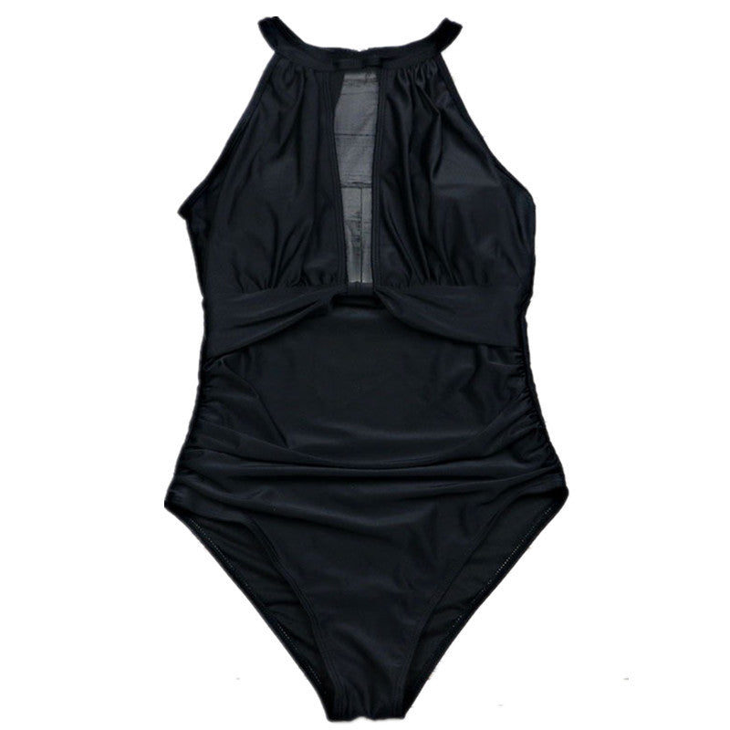 Ladies Swimsuit Chest Mesh Stitching Pleating Craft One Piece Swimsuit Bikini