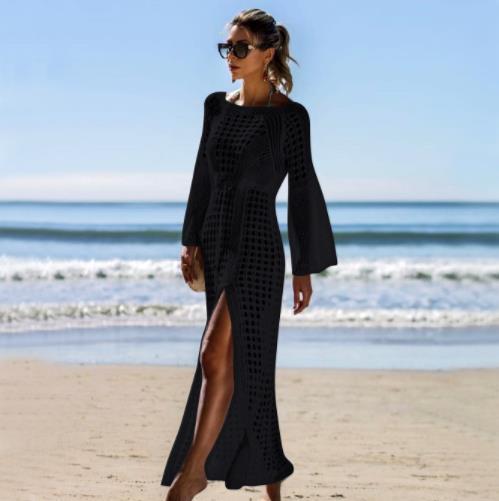 Sexy Crochet Beach Skirt Long Sleeve Split Skirt Vacation Dress Swimsuit Blouse Sun Protection Clothing Crochet hook