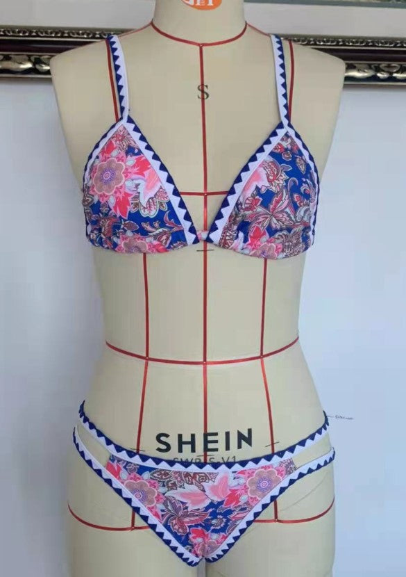 Women Bikinis Floral Print Bikinis Bordered High Cut Swimsuit Women Low Waist Push Up Swimwear Conjunto Biquinis Feminino