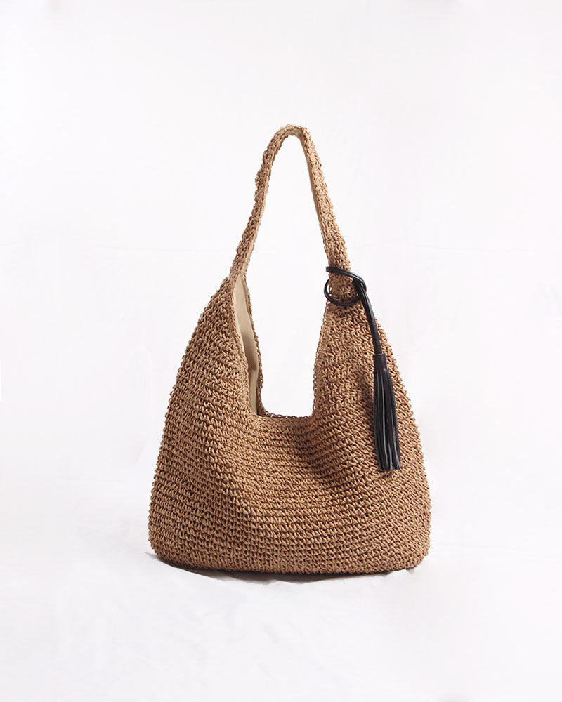 One Shoulder Large Capacity Straw Bag Woven Bag Casual Beach Bag Vacation Straw Bag One Shoulder Portable Office Women Bag