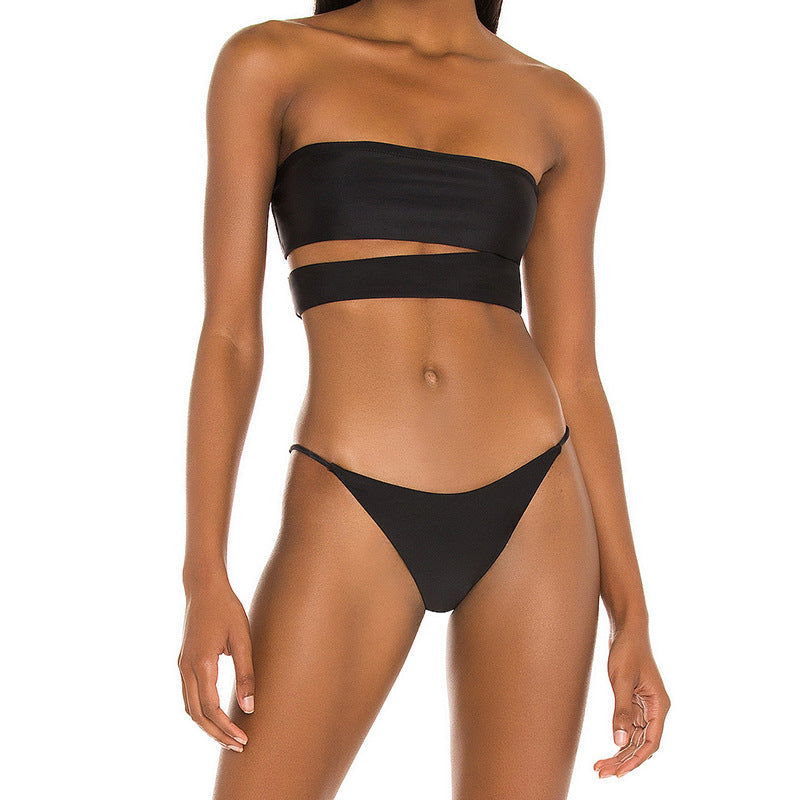 Solid Color Split Swimsuit Women Swimsuit Top Sexy Bikini