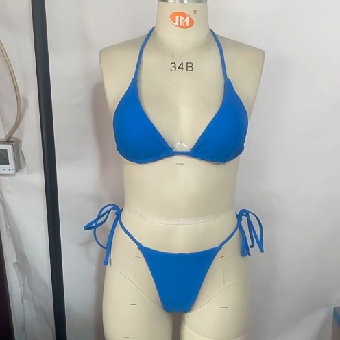 Solid Color Split Bikini Women Swimsuit Triangle Bag Solid Color Women Strap Bikini