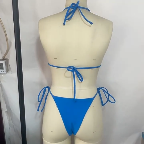 Solid Color Split Bikini Women Swimsuit Triangle Bag Solid Color Women Strap Bikini