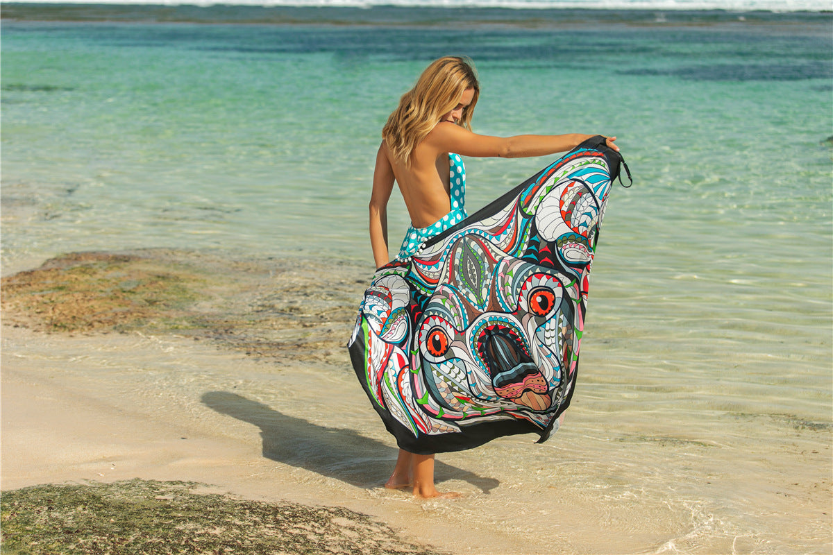 Animal Print Shawl Skirt Anti DDoS Skirt Swimsuit Outer Lining Cross Wear Irregular Asymmetric Suspender Skirt