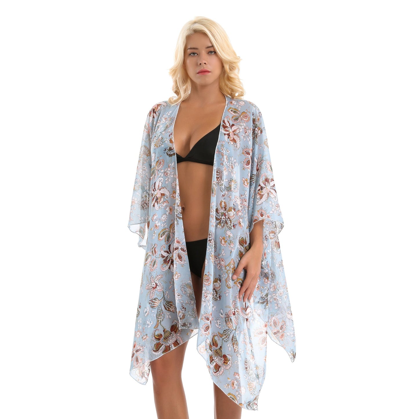 Retro Ethnic Print Elegant Socialite Beach Sun Protection Blouse Swimwear Cover up