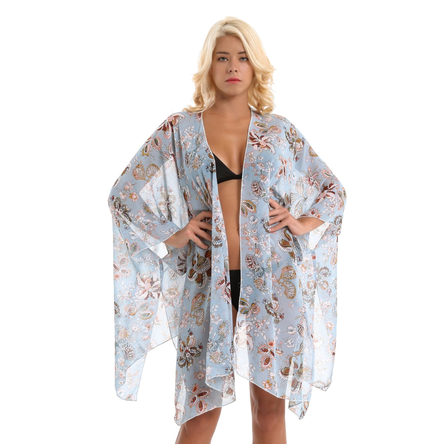 Retro Ethnic Print Elegant Socialite Beach Sun Protection Blouse Swimwear Cover up