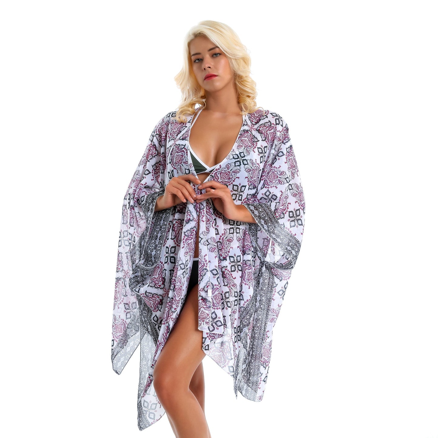 Romantic Rose Print Wear Sun Protective Blouse Swimsuit Cardigan Exclusive for
