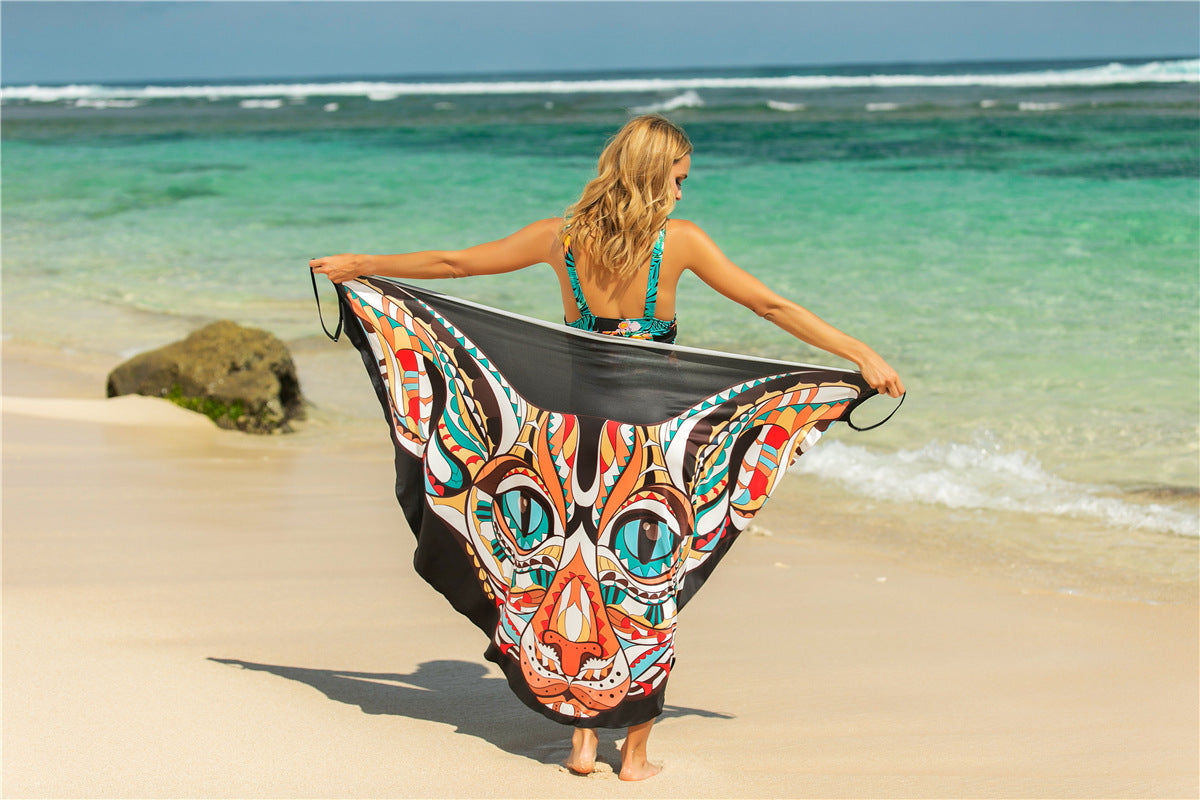 Animal Print Shawl Skirt Anti DDoS Skirt Swimsuit Outer Lining Cross Wear Irregular Asymmetric Suspender Skirt