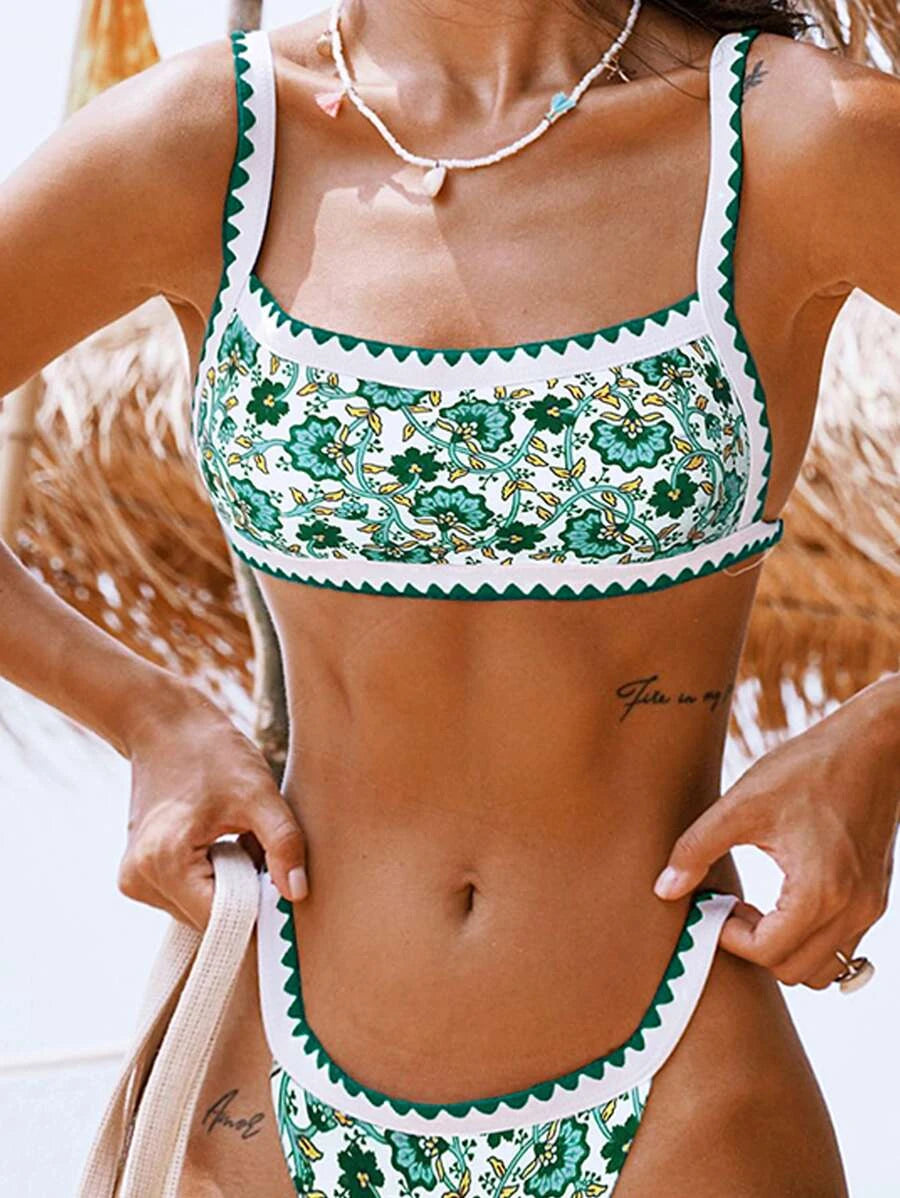 Bikinx Floral Print Whip Stitch Bikini Top