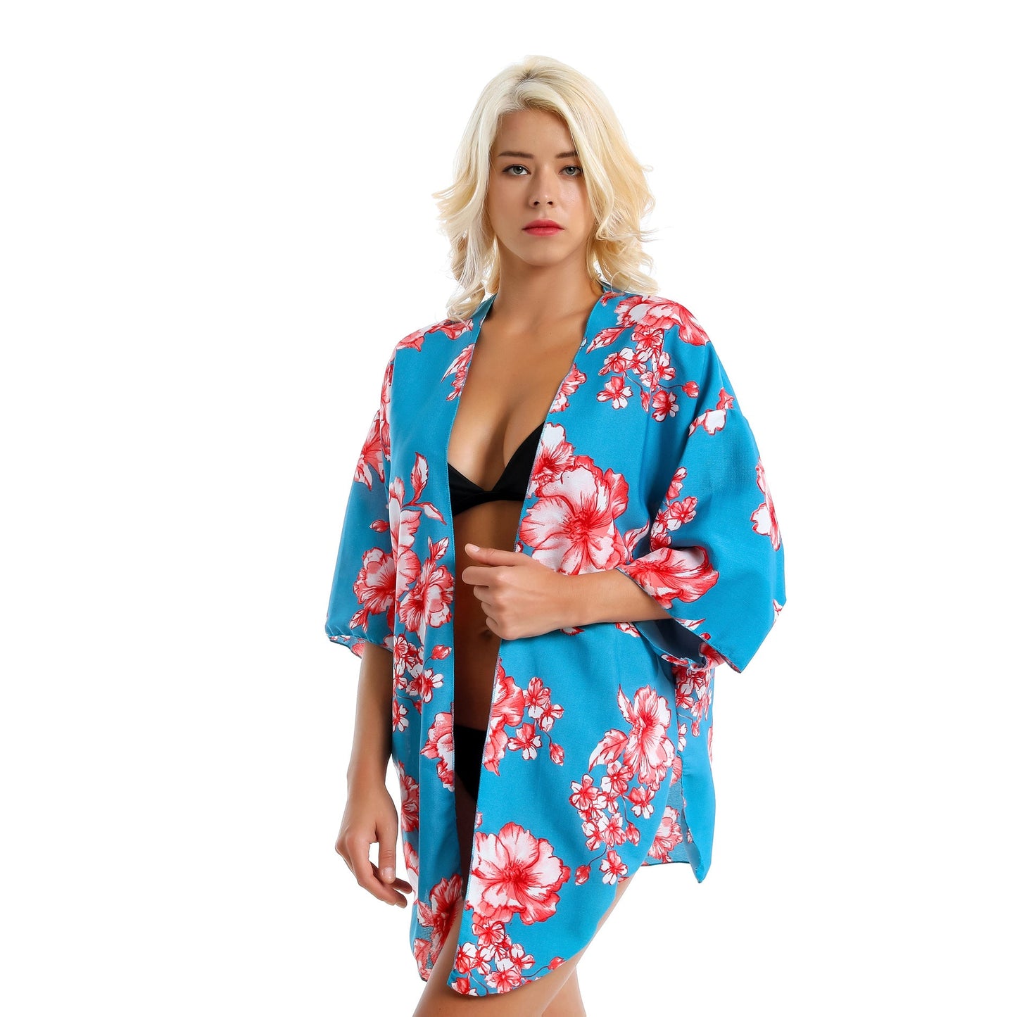 Exclusive for Chiffon Red Printed Short Beach Sun Protection Blouse Swimwear Cover up
