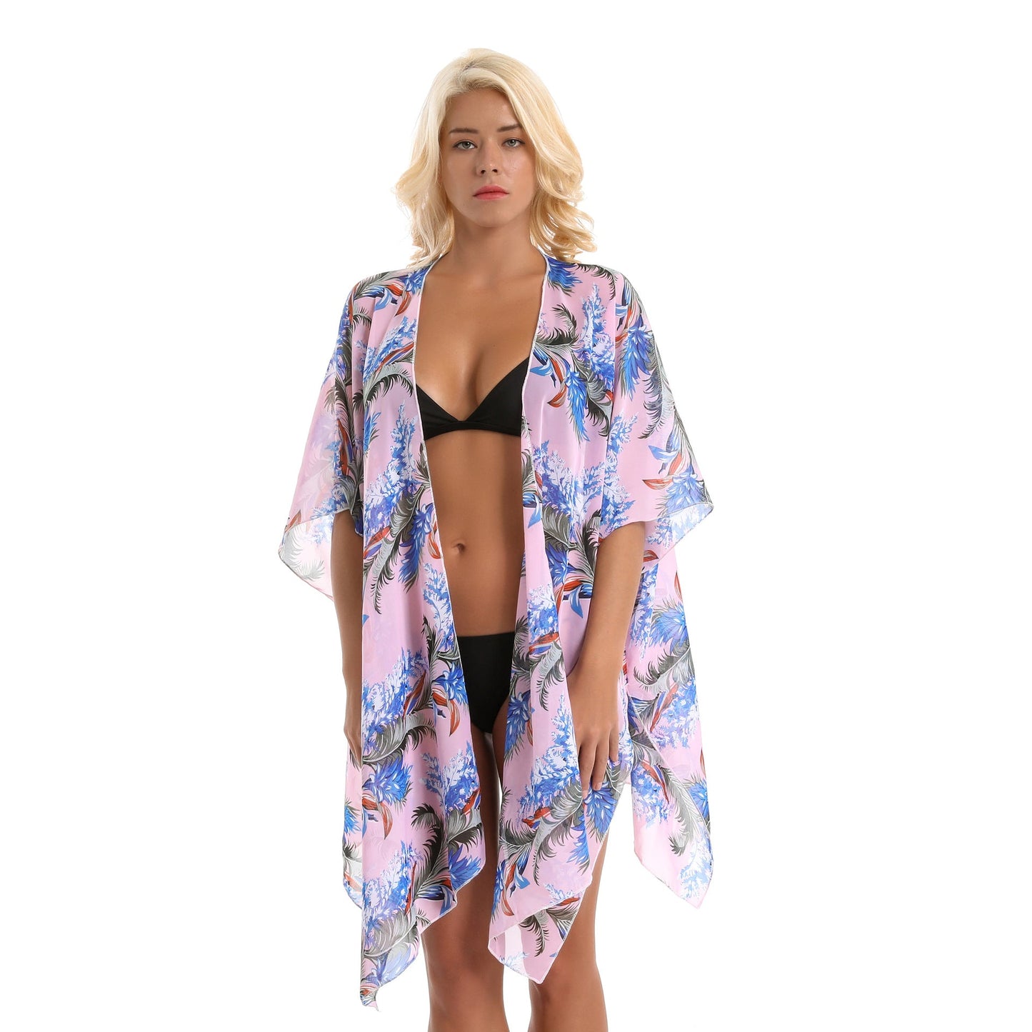 Spring Summer Vacation Travel Beach Coconut Leaves Printed Refreshing Chiffon Lightweight Portable Beach Cover Up