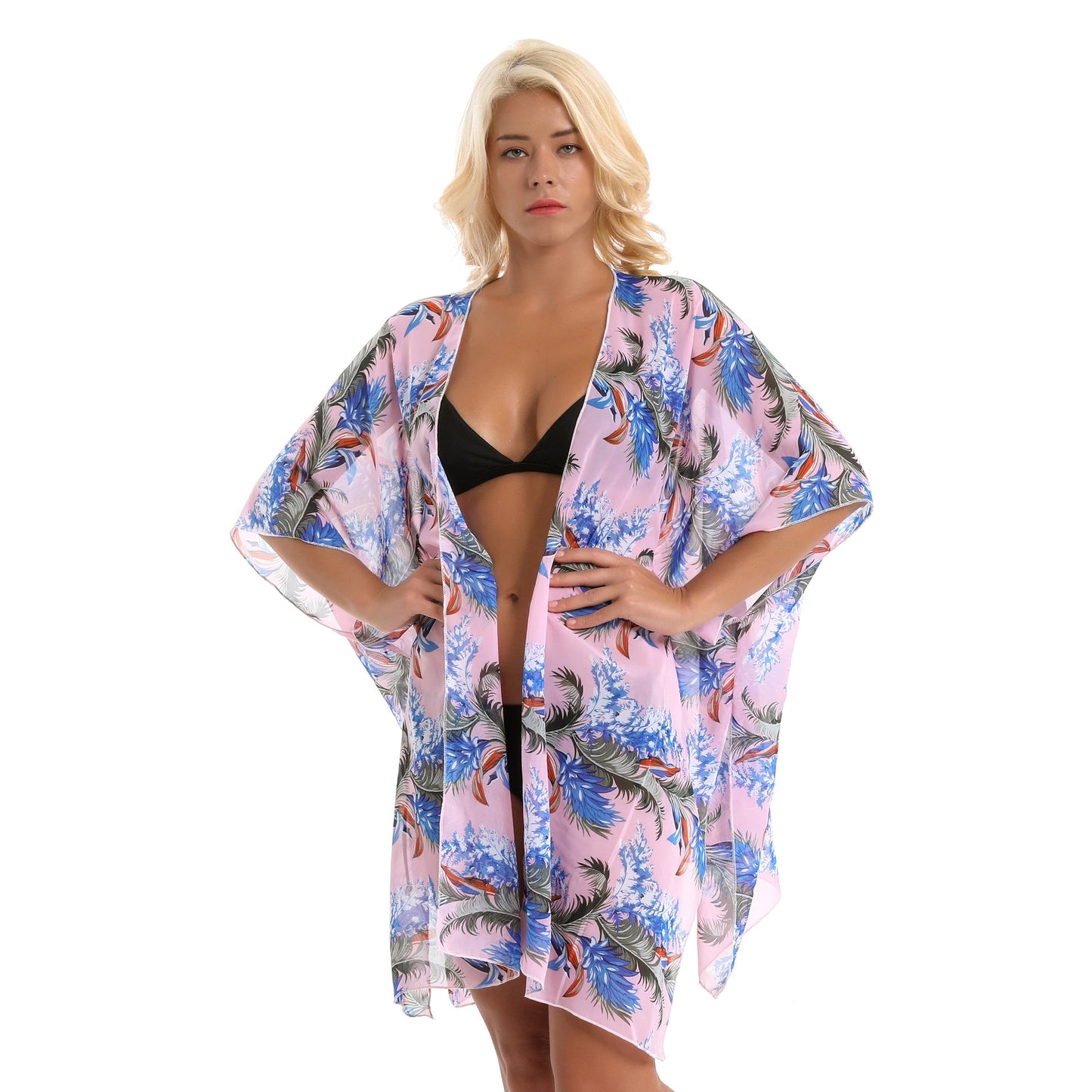 Spring Summer Vacation Travel Beach Coconut Leaves Printed Refreshing Chiffon Lightweight Portable Beach Cover Up