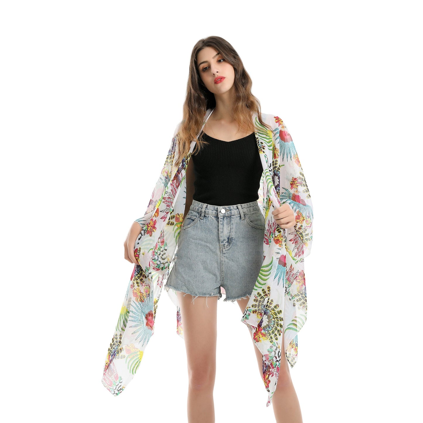 Bohemian Plant Printed Sunscreen Cardigan Beach Cover Up