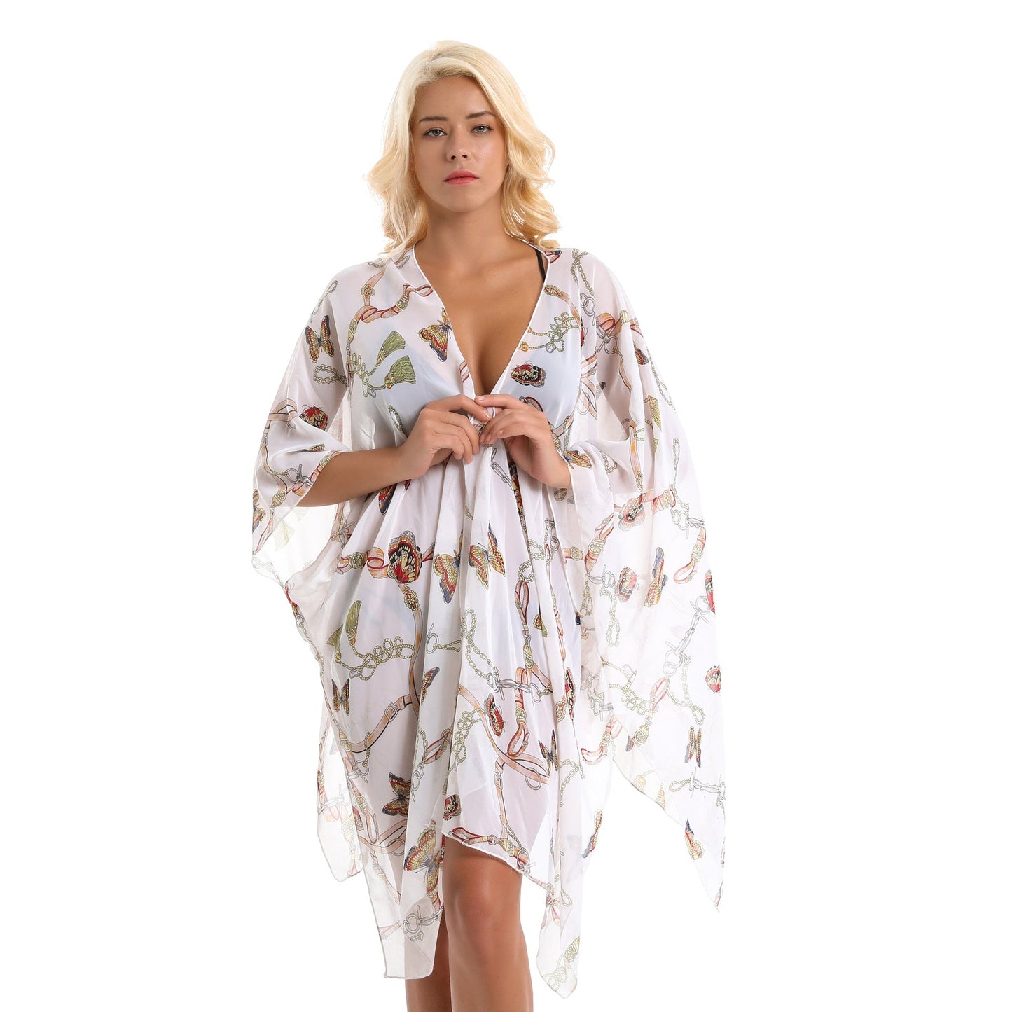 Spring Summer Butterfly Bag Chain Trend Mix Match Printing Chiffon Sun Protection Cardigan Coat Swimsuit Blouse