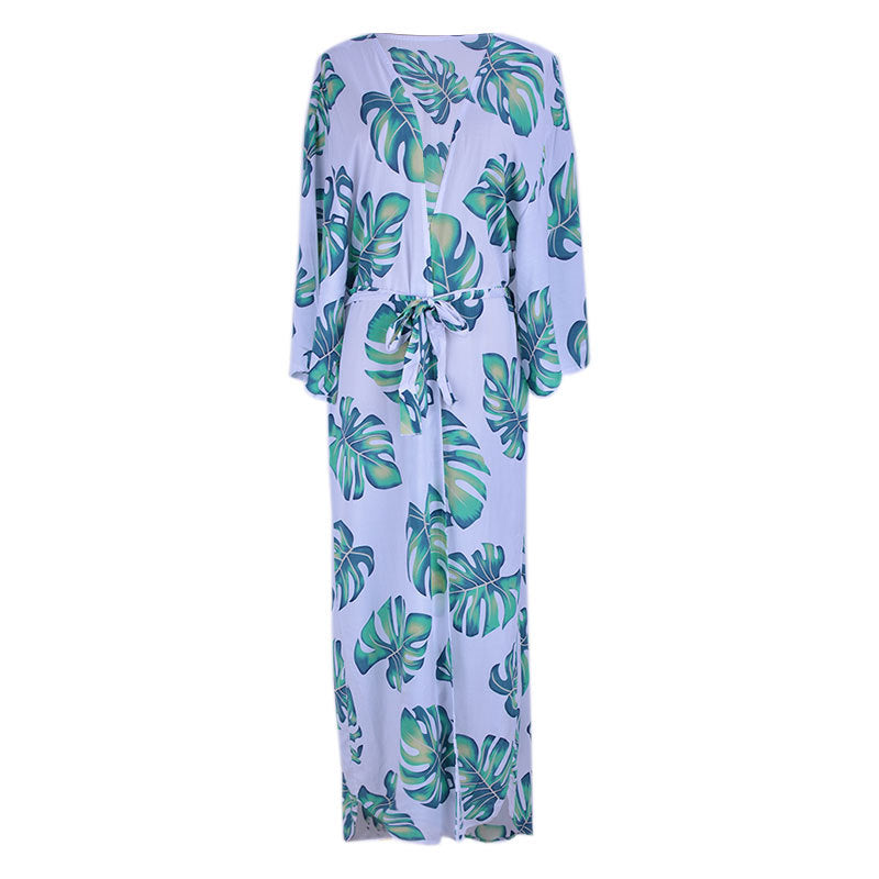 Rayon Japanese Banana Leaf Loose Sunscreen Clothes Beach Cover-up Bikini Jacket Swimsuit Outwear Women Cardigan