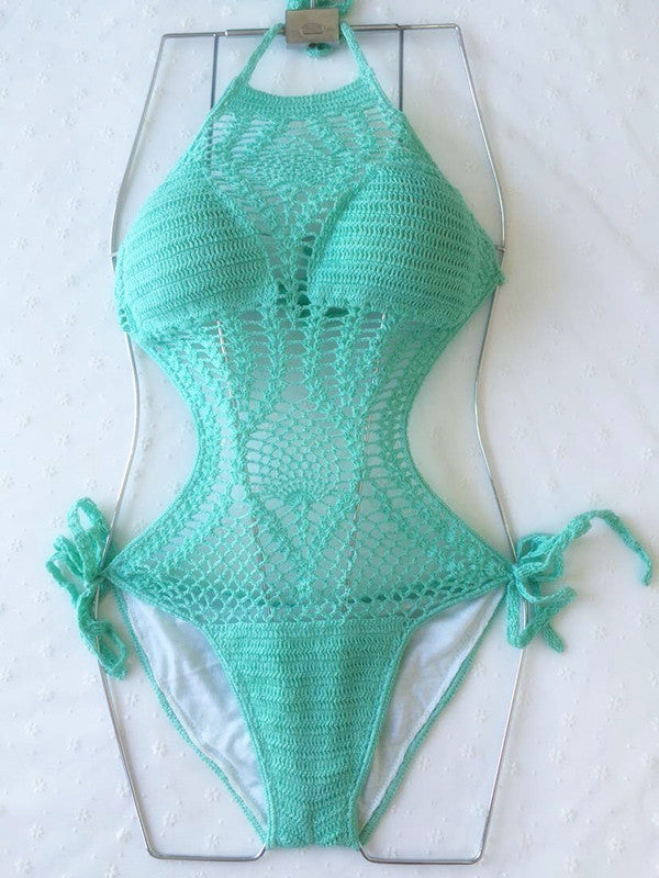 Handmade Hollow Out Cutout Knitted Swimsuit Women Brand One Piece Swimsuit Women Swimwear