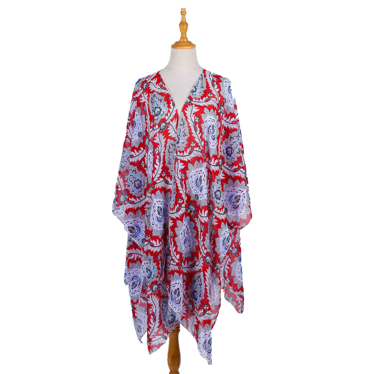 Platform Ethnic Rattan Floral Print Chiffon Sun Protection Cardigan Swimsuit Blouse