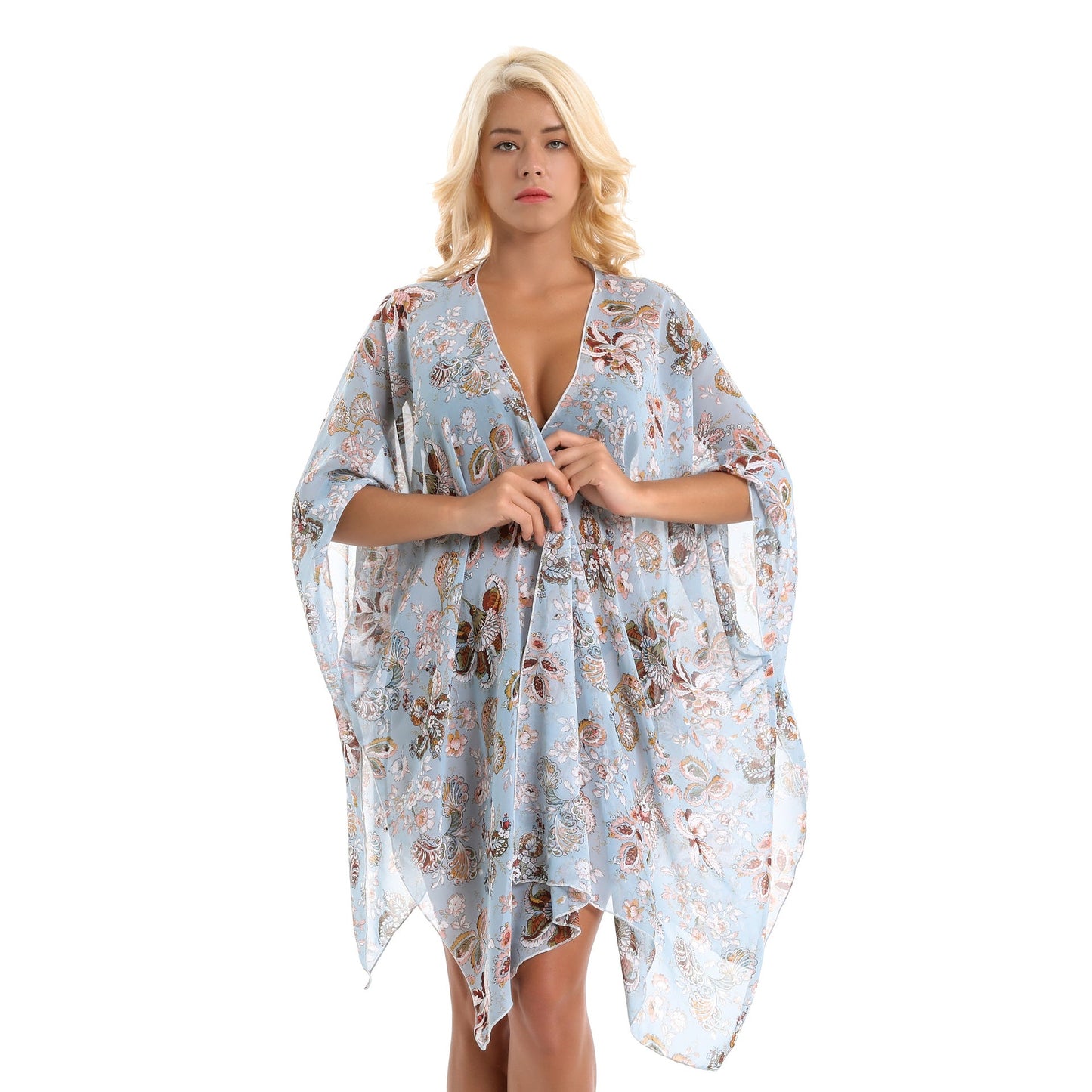 Retro Ethnic Print Elegant Socialite Beach Sun Protection Blouse Swimwear Cover up