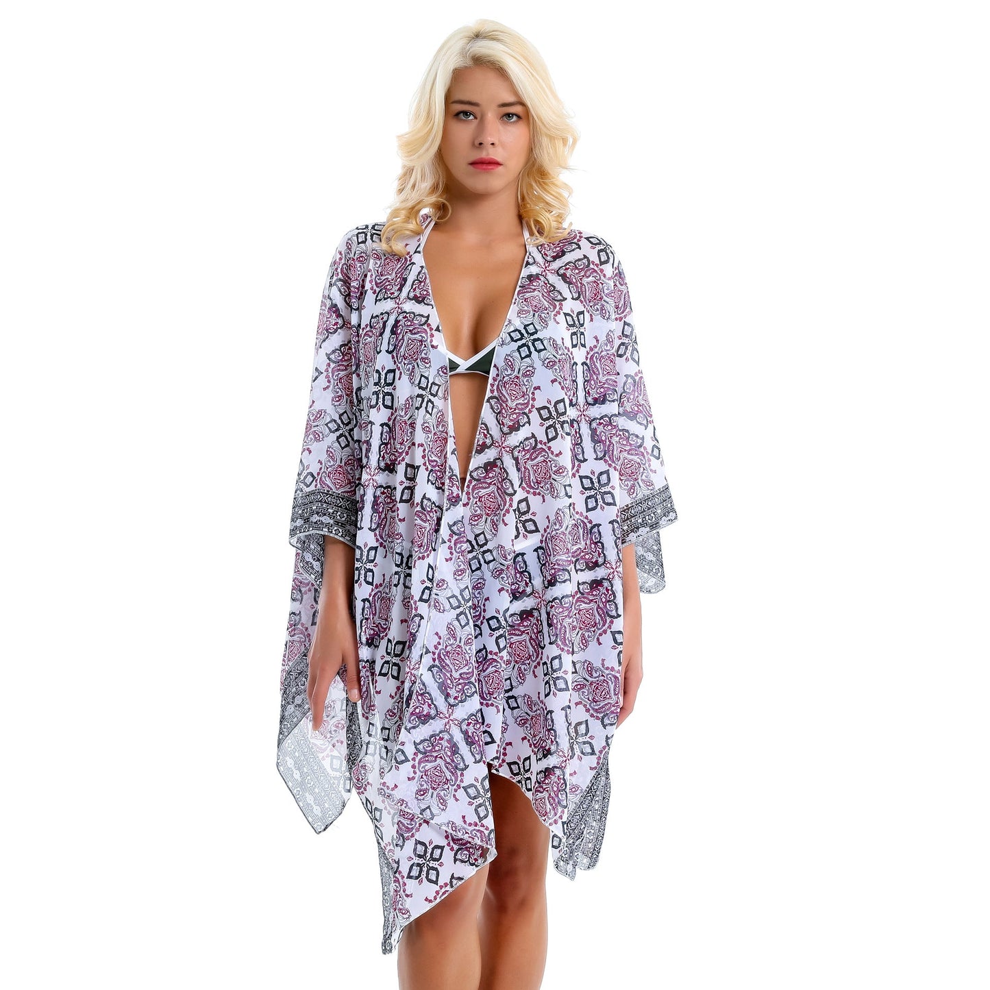 Romantic Rose Print Wear Sun Protective Blouse Swimsuit Cardigan Exclusive for