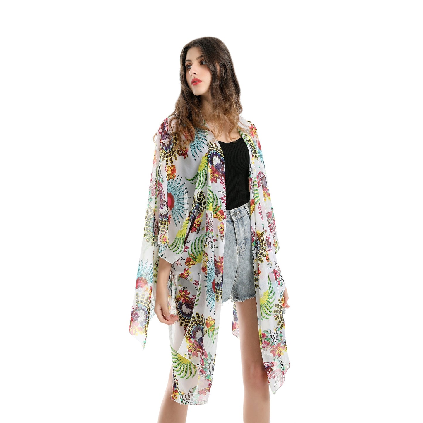 Bohemian Plant Printed Sunscreen Cardigan Beach Cover Up