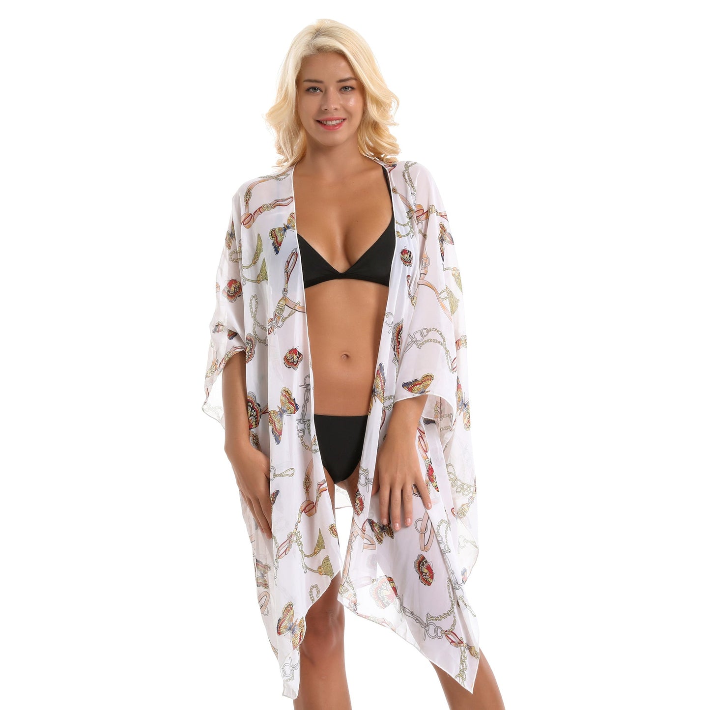 Spring Summer Butterfly Bag Chain Trend Mix Match Printing Chiffon Sun Protection Cardigan Coat Swimsuit Blouse