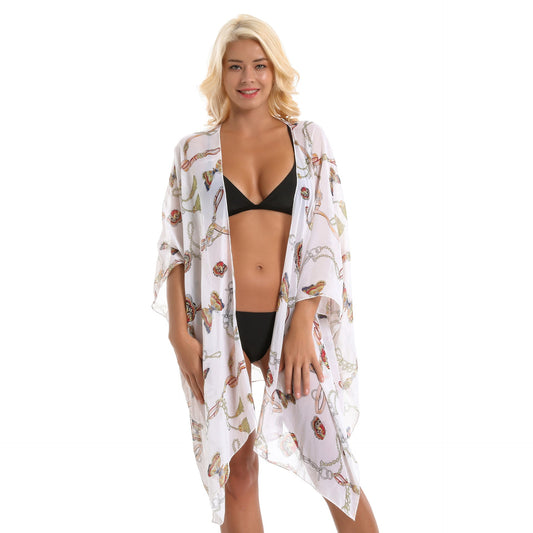 Spring Summer Butterfly Bag Chain Trend Mix Match Printing Chiffon Sun Protection Cardigan Coat Swimsuit Blouse