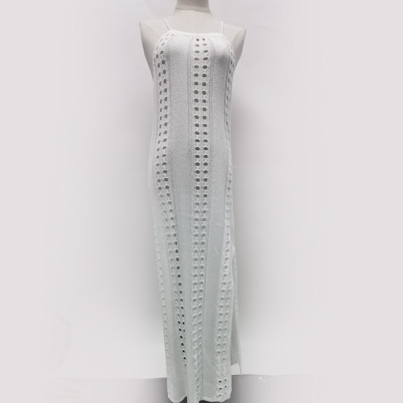Suspender Beach Dress Women Solid Color Sleeveless Knitted Hollow Out Cutout Out Swimsuit Vacation Beach Dress Women Crochet hook