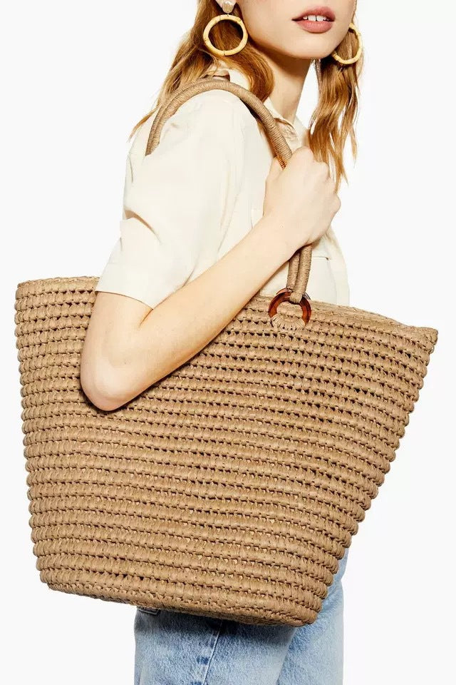 Straw Bag Simple Straw Bag Shoulder Portable Large Capacity Women Bag Summer Vacation Beach Bag Woven Bag