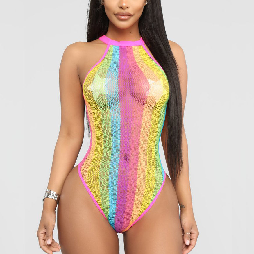 Color Matching Halter Sexy Mesh Bikini Sexy Swimsuit