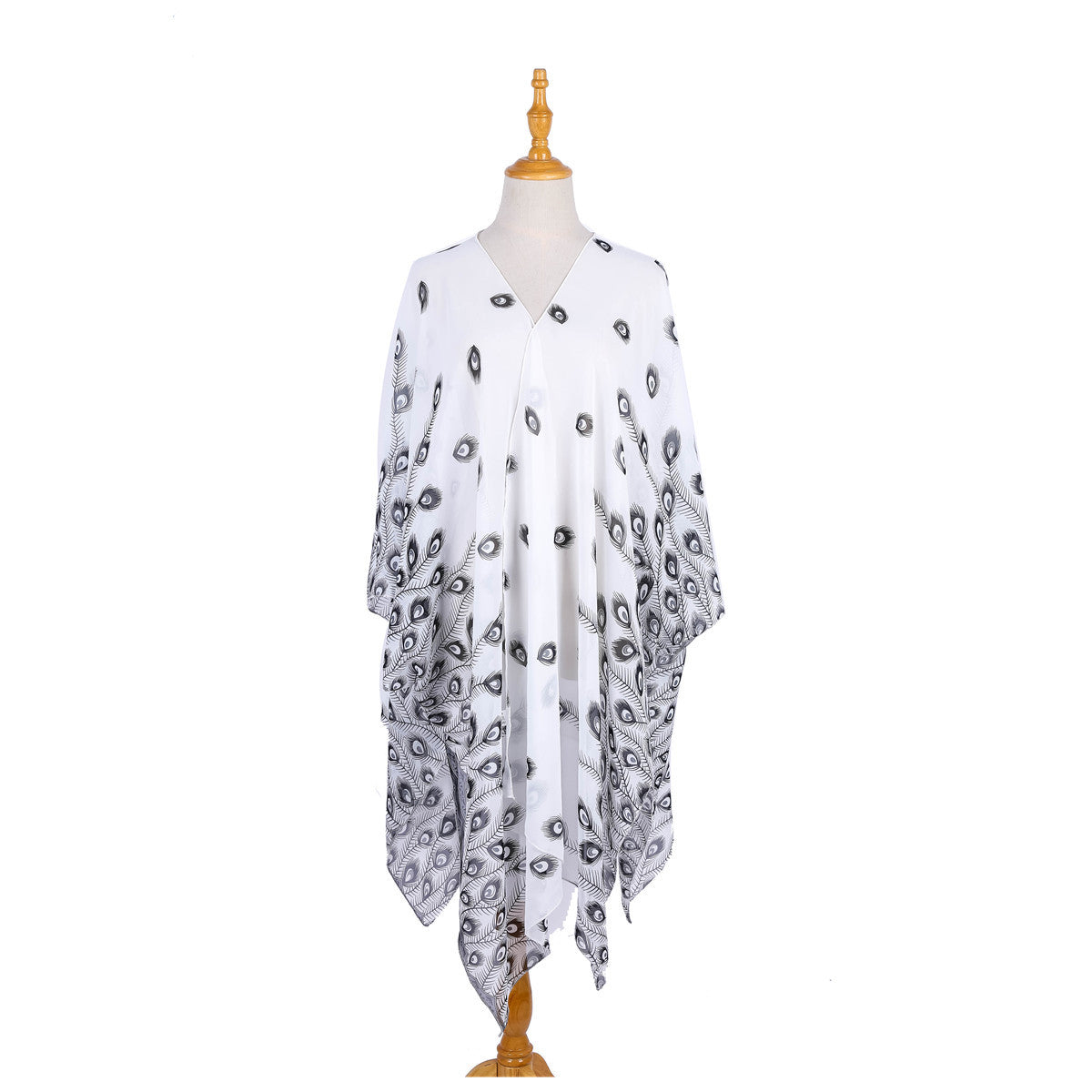 Feather Pattern Beach Cover Up Sun Protection Cardigan Beach Vacation Swimsuit Coat