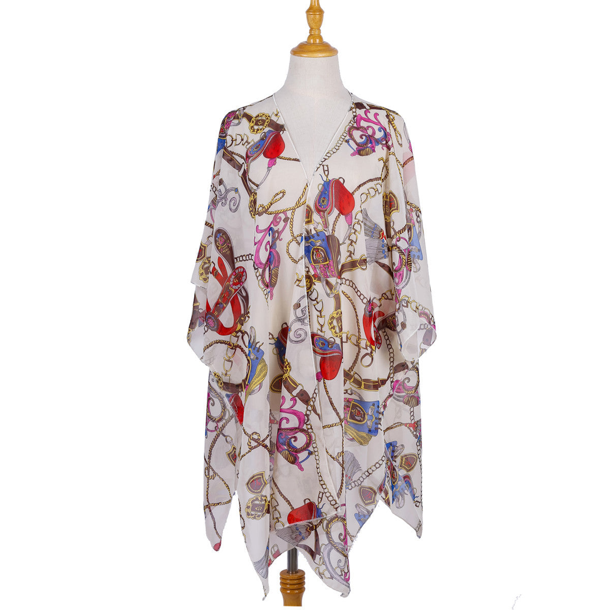 Summer Trendy Geometric Abstract Printed Chiffon Swimsuit Blouse Sunscreen Light Bikini Cardigan